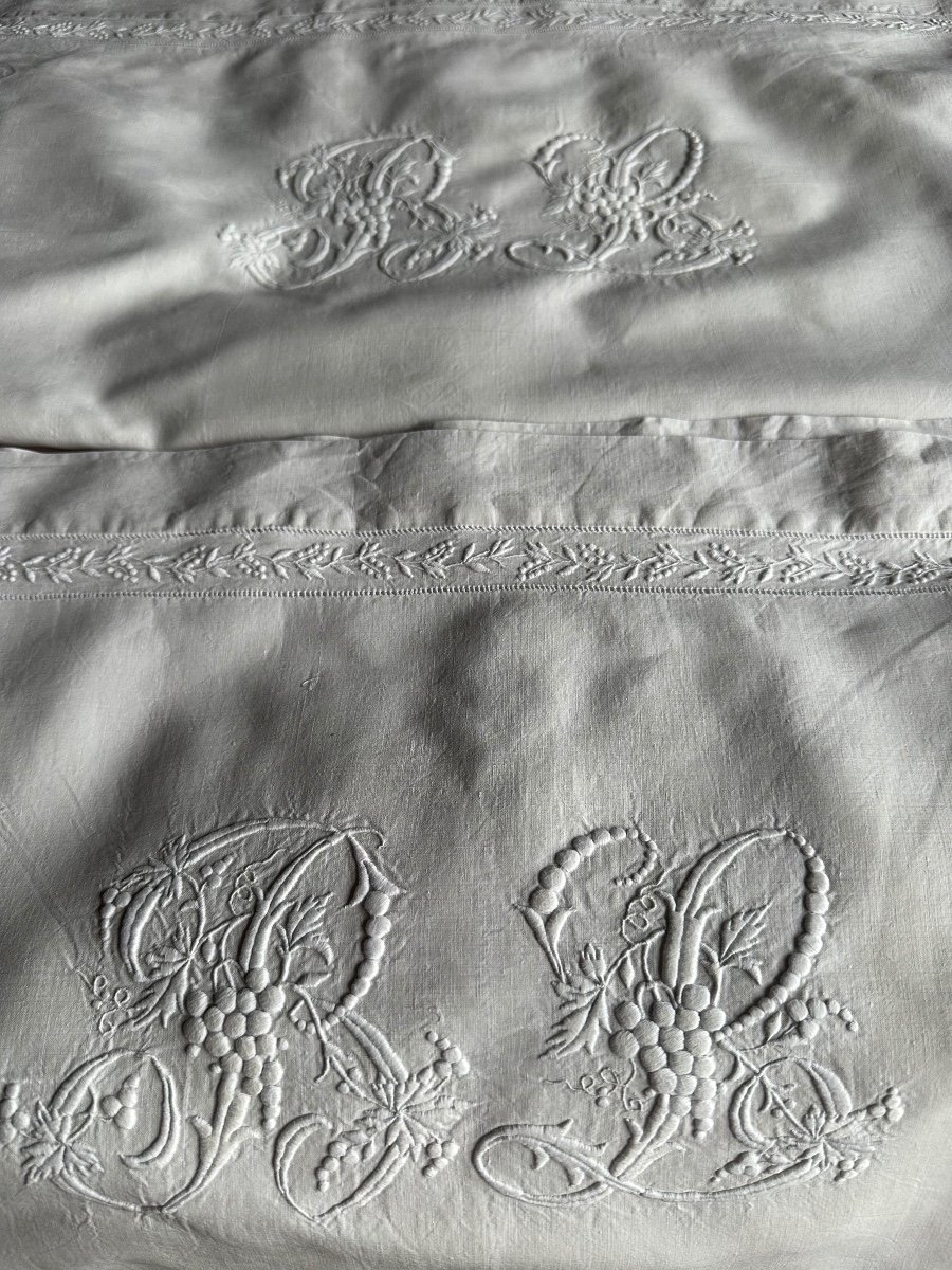 Antique Pillowcase Set – Late 19th Century – Monogram Trousseau Linen Bl