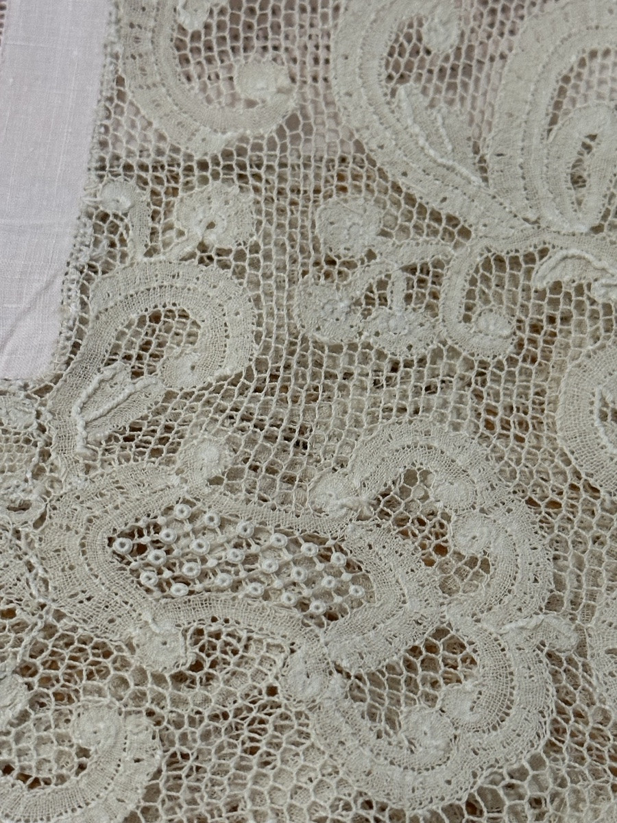 Drap Ancien  Vers 1900, En Fil De Lin Rose Poudré, Dentelle De Valenciennes Monogramme , 250cm -photo-4