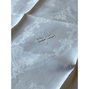 Service De Réception Ancien XIXème Nappe 407x195 12 Serviettes 87x71 Monogramme Jp Pp