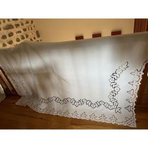 Immense Drap De Trousseau Richelieu, Fil De Lin, 19ème Siècle  Monogramme Pb 230cm Retour 100cm