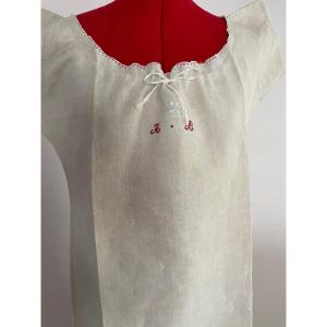 Antique Nightdress, Women, Linen, Initials Under Crown D106