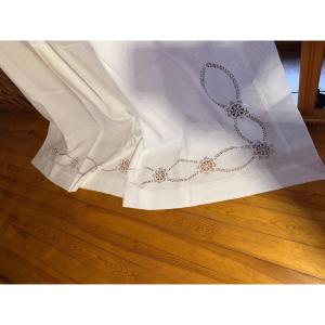 Old Pure Linen Sheet 20th Century Lace Spindle Embroidery Monogram Offered Used Condition New 240x320