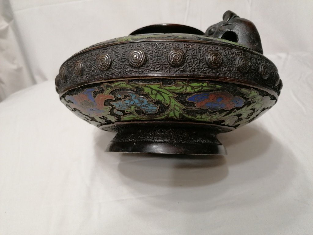 Vase Chinois - Dragon Et Fleurs - Cloisonne Emaille -bronze - 19eme -photo-4