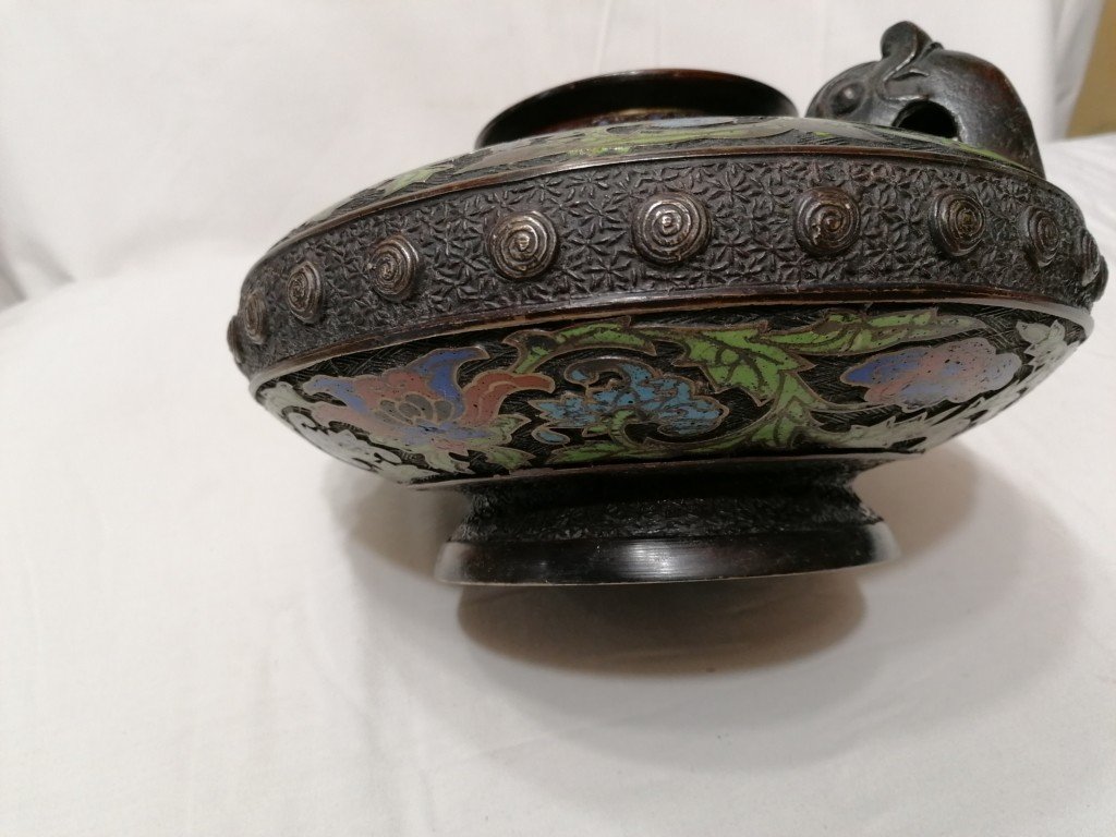 Vase Chinois - Dragon Et Fleurs - Cloisonne Emaille -bronze - 19eme -photo-5