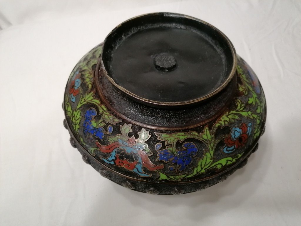 Vase Chinois - Dragon Et Fleurs - Cloisonne Emaille -bronze - 19eme -photo-8