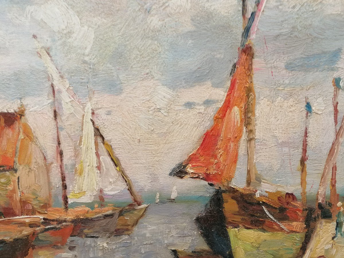 "boats At The Quay" View Of Martigues - Signed By Mj Roux - 20th Century - -photo-8