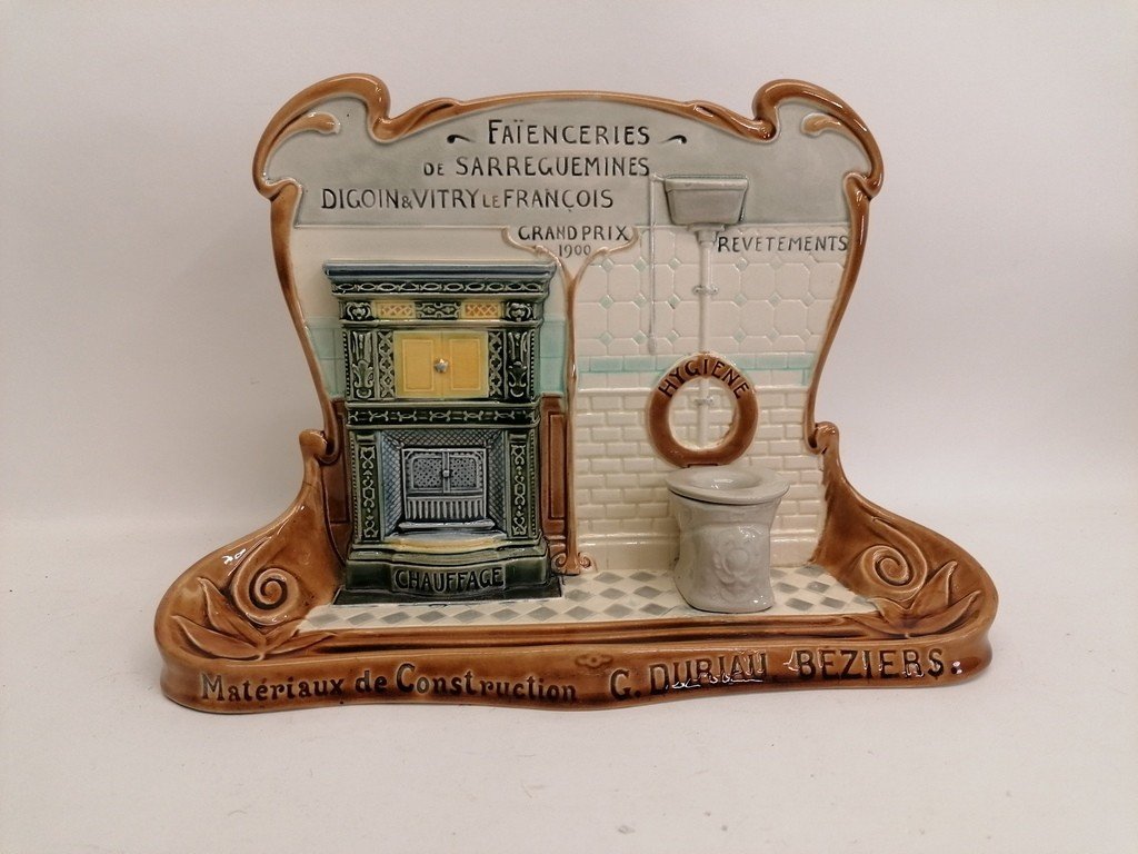 Rare Barbotine Advertising Letter Holder From The Sarreguemines Earthenware Factory – 1900 Art Nouveau-photo-2