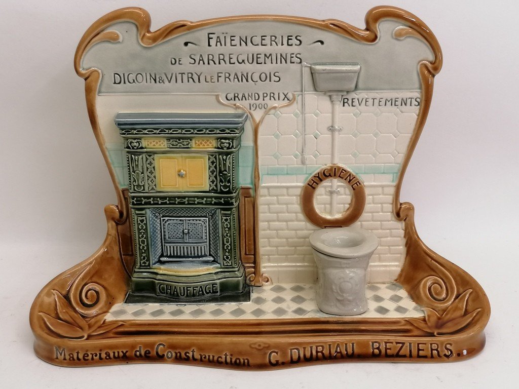 Rare Barbotine Advertising Letter Holder From The Sarreguemines Earthenware Factory – 1900 Art Nouveau