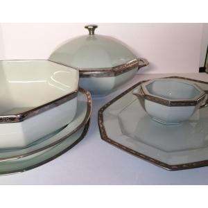 Limoges Porcelain - Raynaud - 54 Pieces - Celadon Paste - Agate Patina - 1970 - 1975