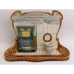 Rare Barbotine Advertising Letter Holder From The Sarreguemines Earthenware Factory – 1900 Art Nouveau