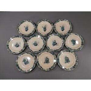 20 Flat Plates - Choisy-le-roi - 19th Century - Royal Blue Earthenware