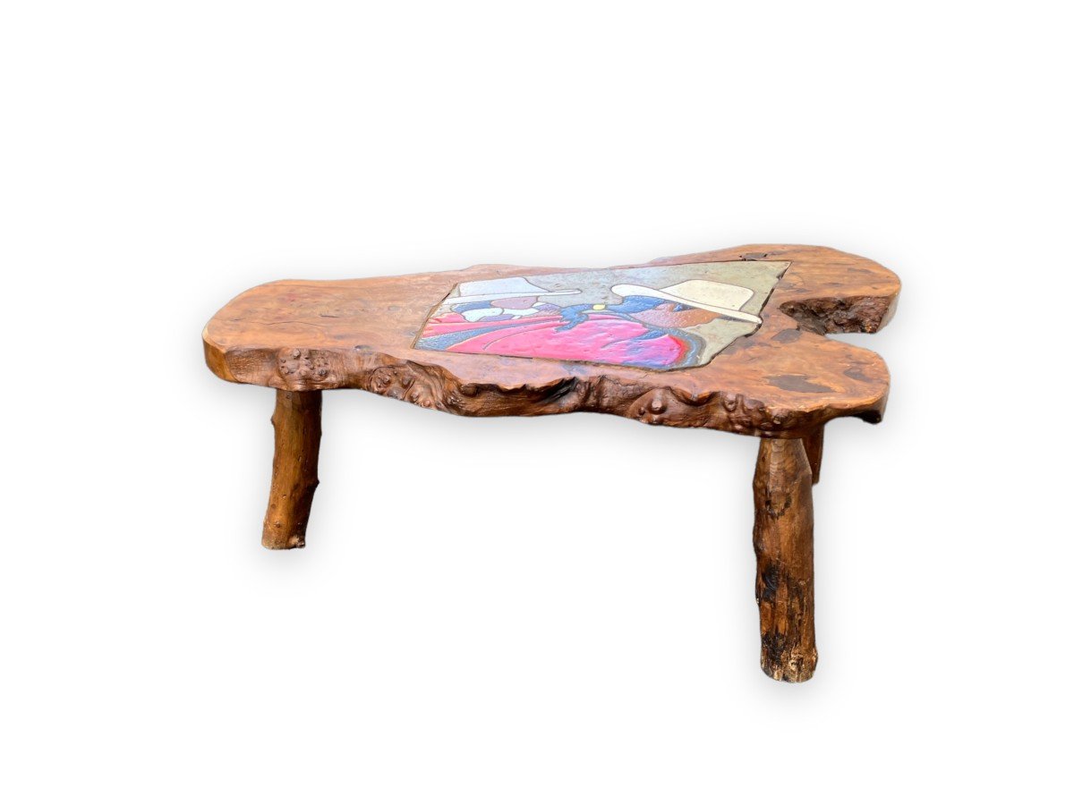 Coffee Table In Glazed Ceramic And Peruvian Natural Wood-photo-4