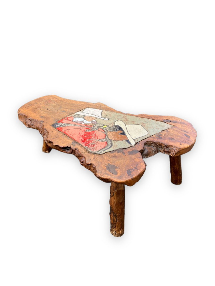 Coffee Table In Glazed Ceramic And Peruvian Natural Wood-photo-7