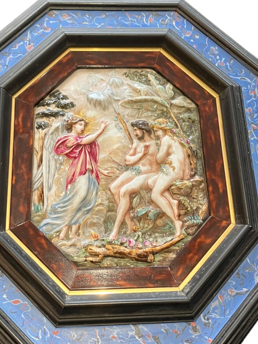 Adam And Eve Exceptional Low Relief In Capodimonte Porcelain-photo-3