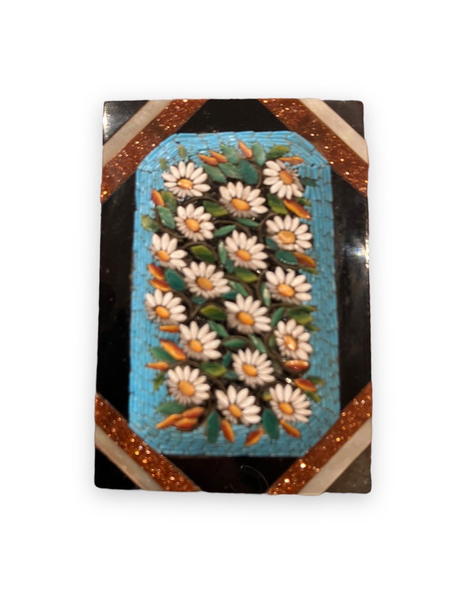 Paperweight In Micromosaic And Stone Marquetry Decorated With Flowers-photo-3