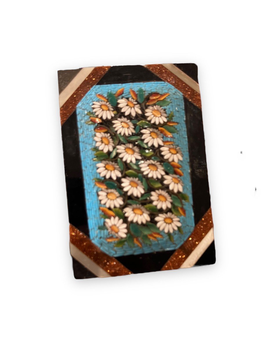 Paperweight In Micromosaic And Stone Marquetry Decorated With Flowers-photo-1