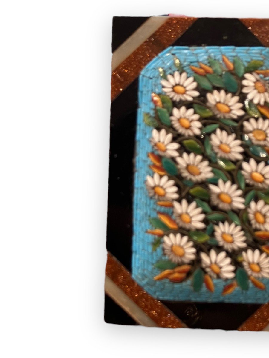 Paperweight In Micromosaic And Stone Marquetry Decorated With Flowers-photo-4