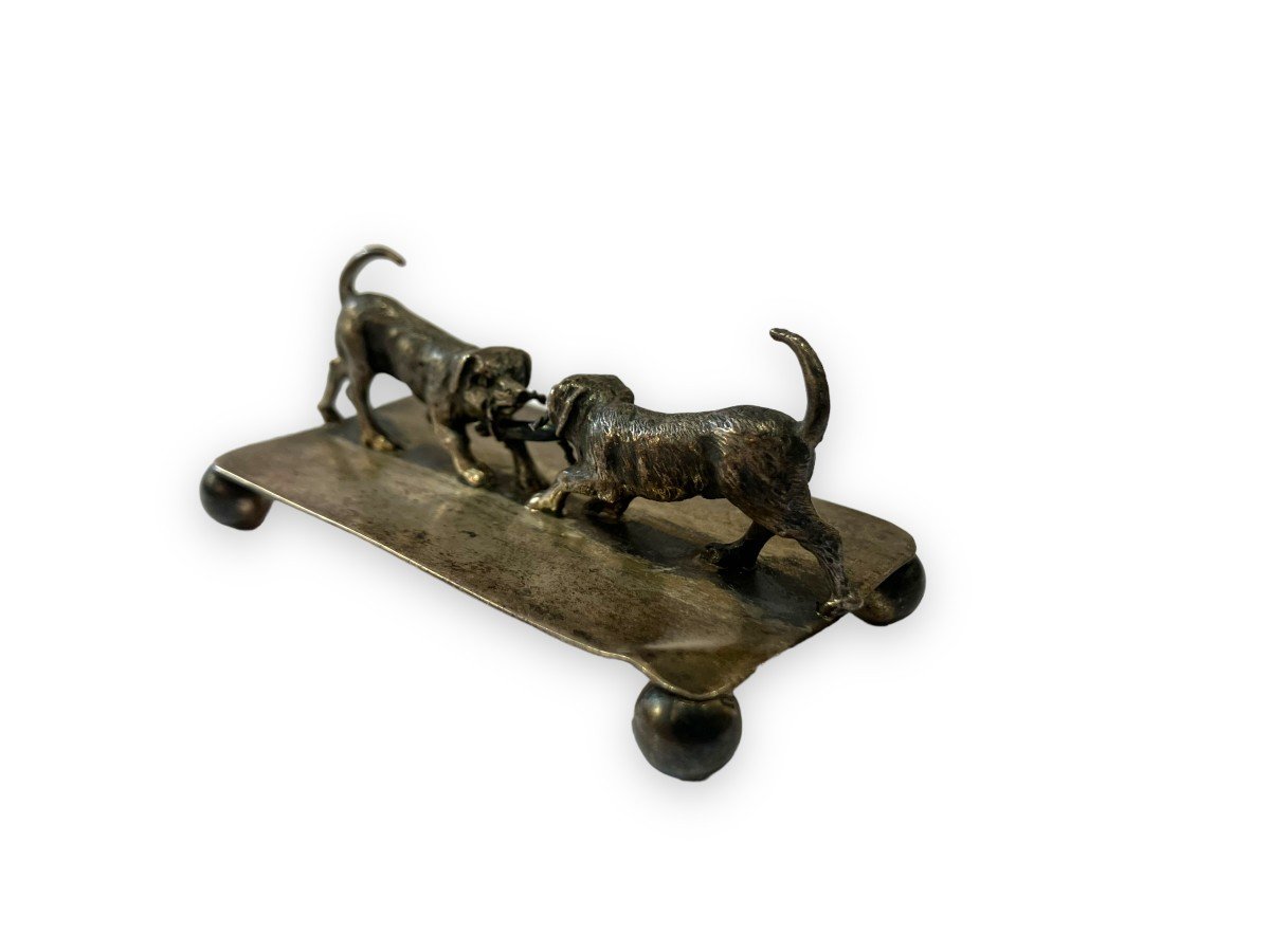 Dogs Playing Small Subject In Sterling Silver XIXth-photo-7