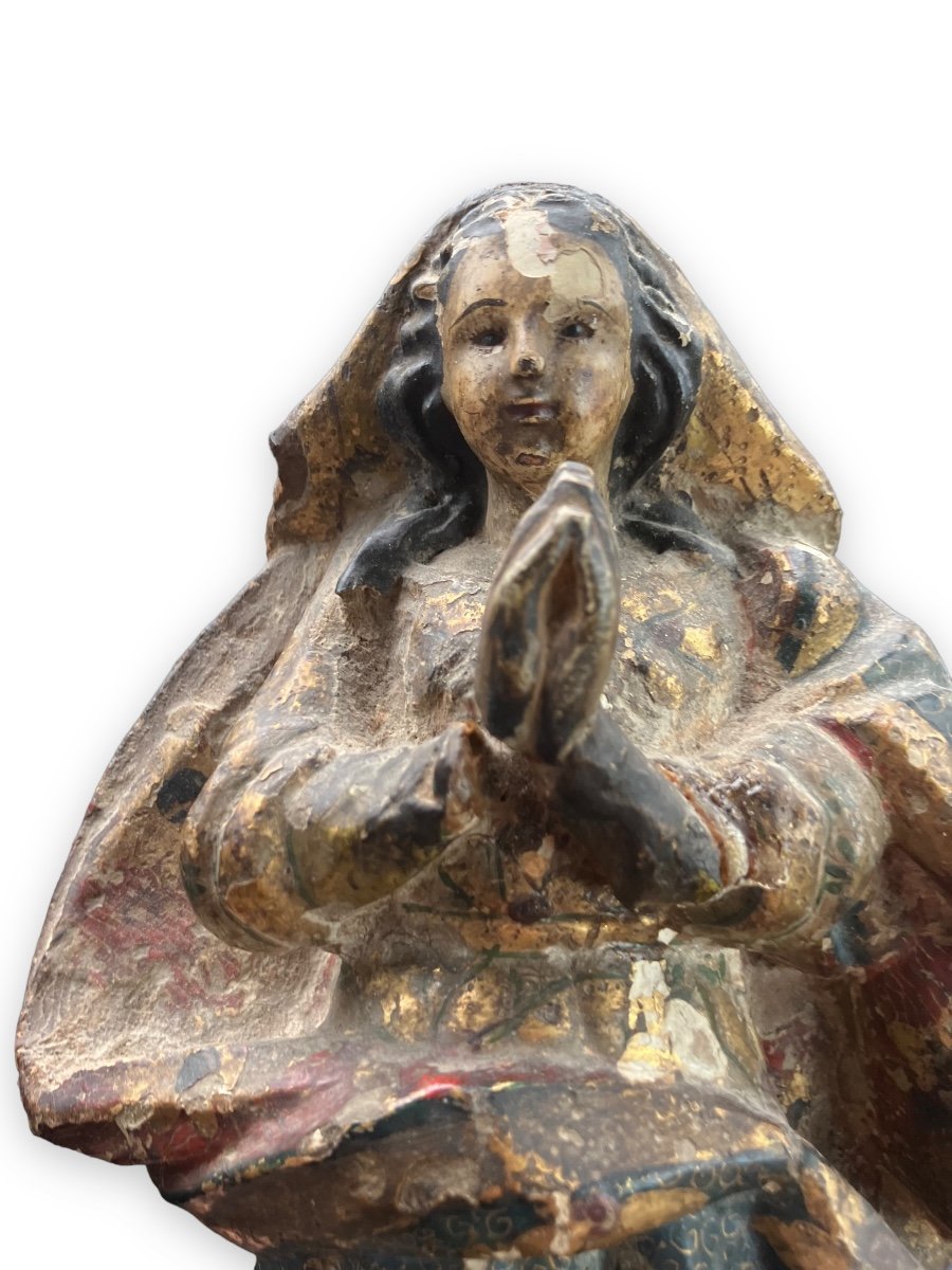 Spanish Virgin In Polychrome And Gilded Wood XVIIIth-photo-4