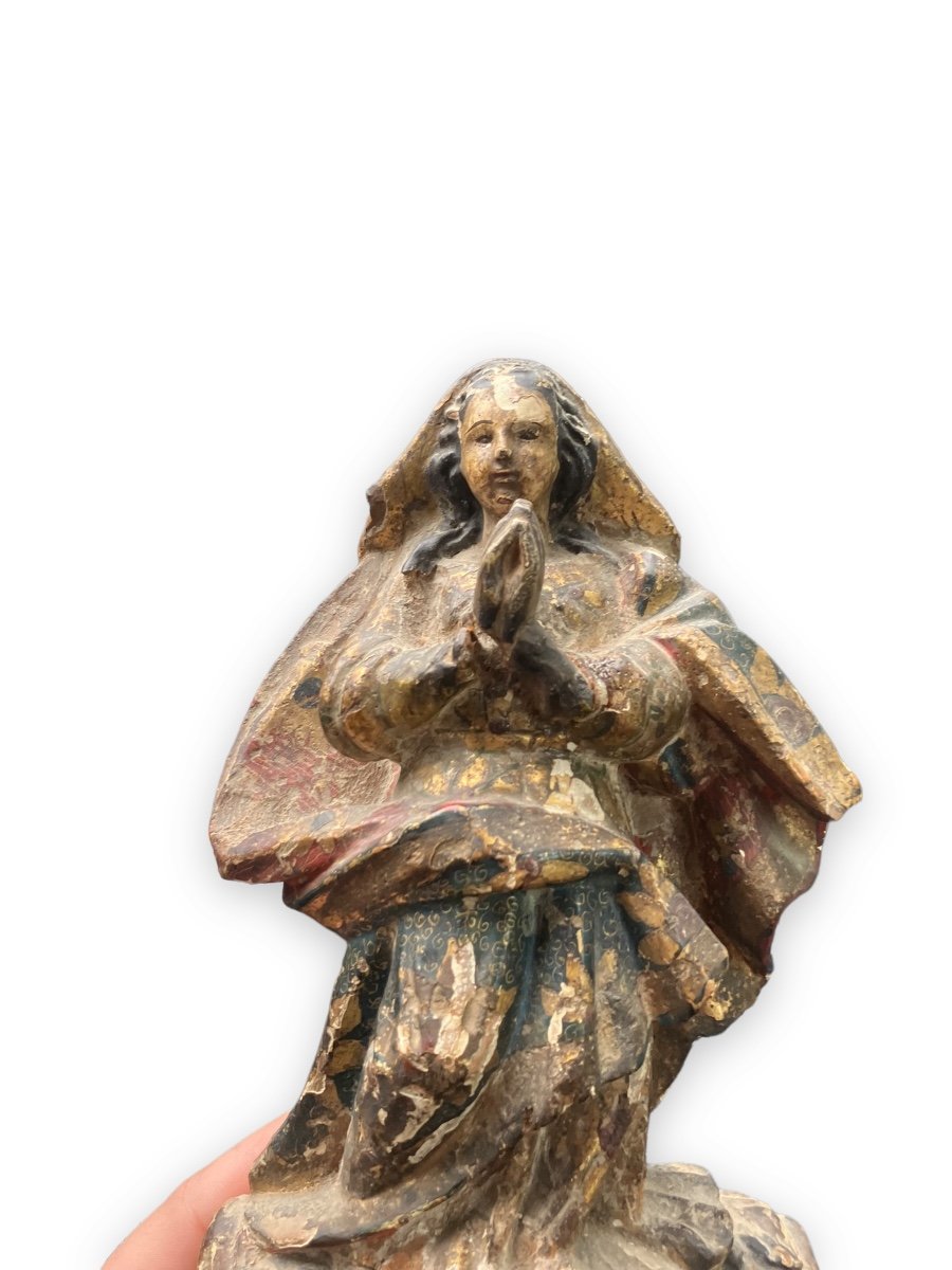 Vierge Espagnole En Bois Polychrome Et Doré XVIIIeme-photo-5