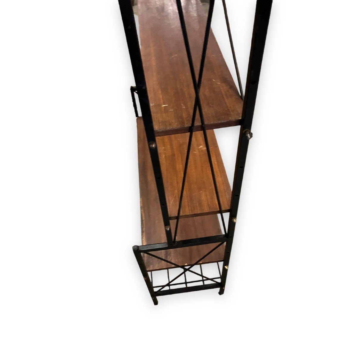 Vintage Italian Shelf Bookcase In Teak And Black Lacquered Metal Circa 1950-photo-7