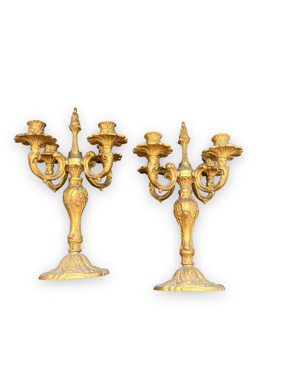 Pair Of Candlesticks With Four Branches In Golden Brass-photo-4