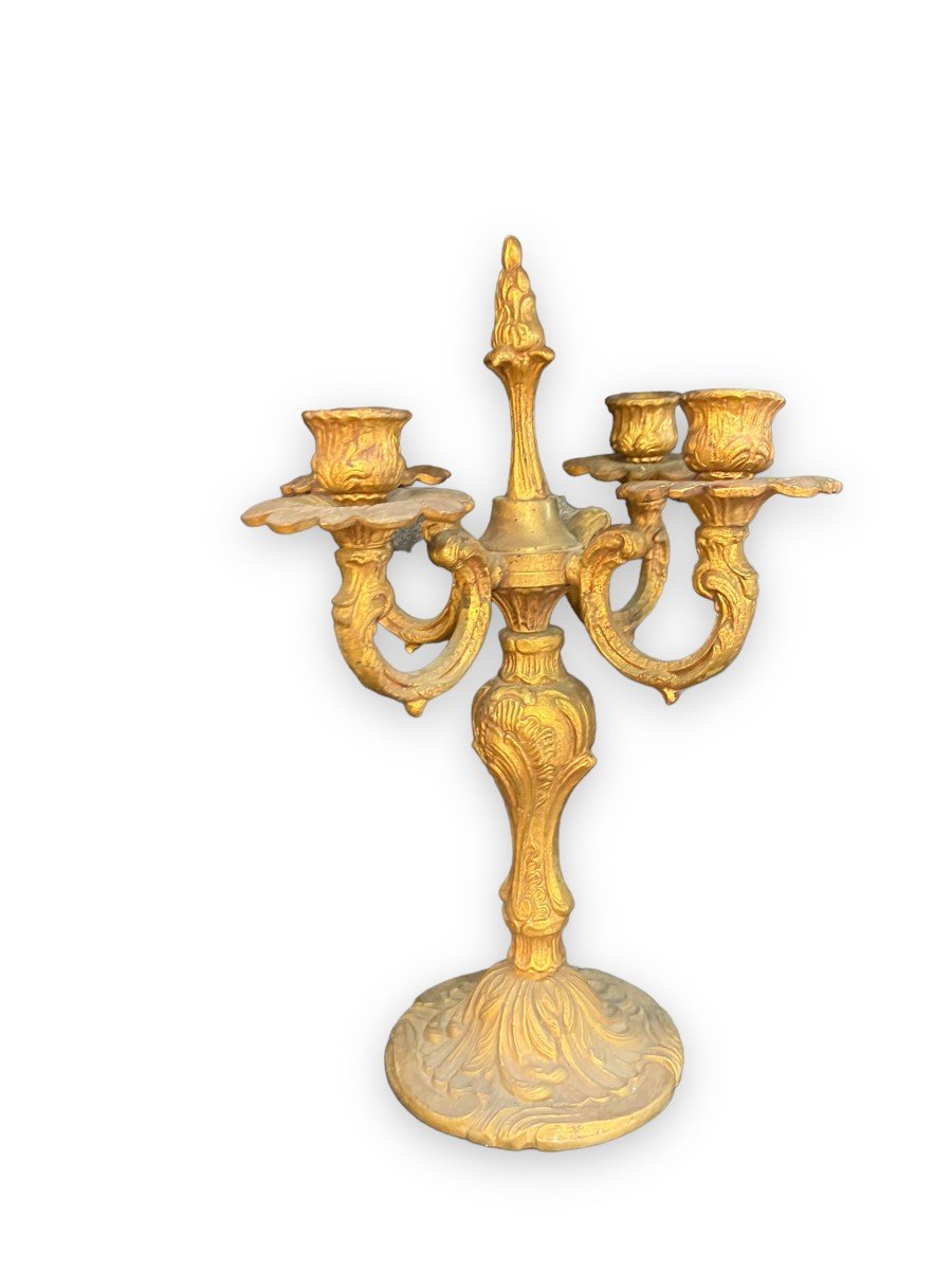 Pair Of Candlesticks With Four Branches In Golden Brass-photo-2