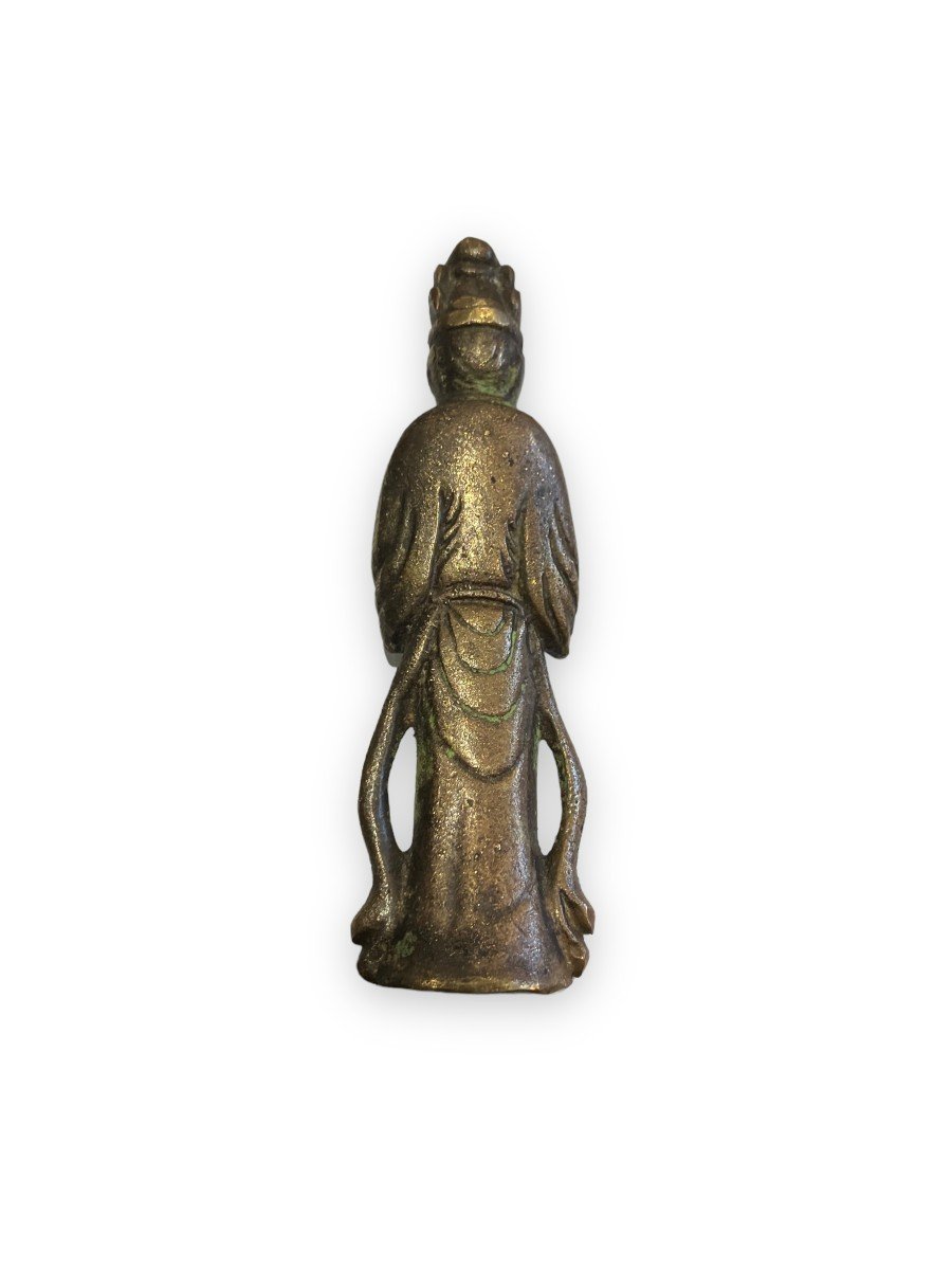 Chinese Divinity In Prayer Bronze Statuette-photo-4