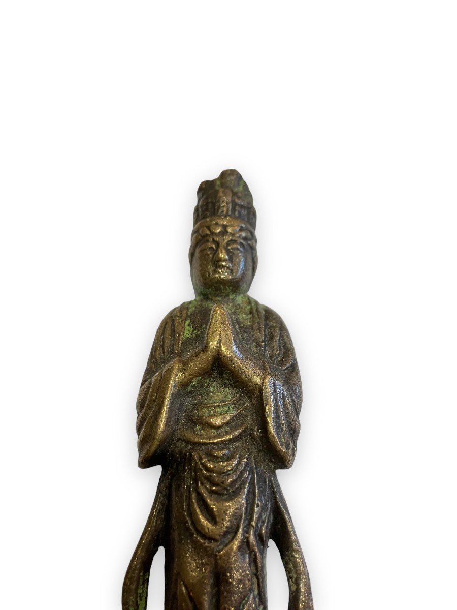 Chinese Divinity In Prayer Bronze Statuette-photo-1