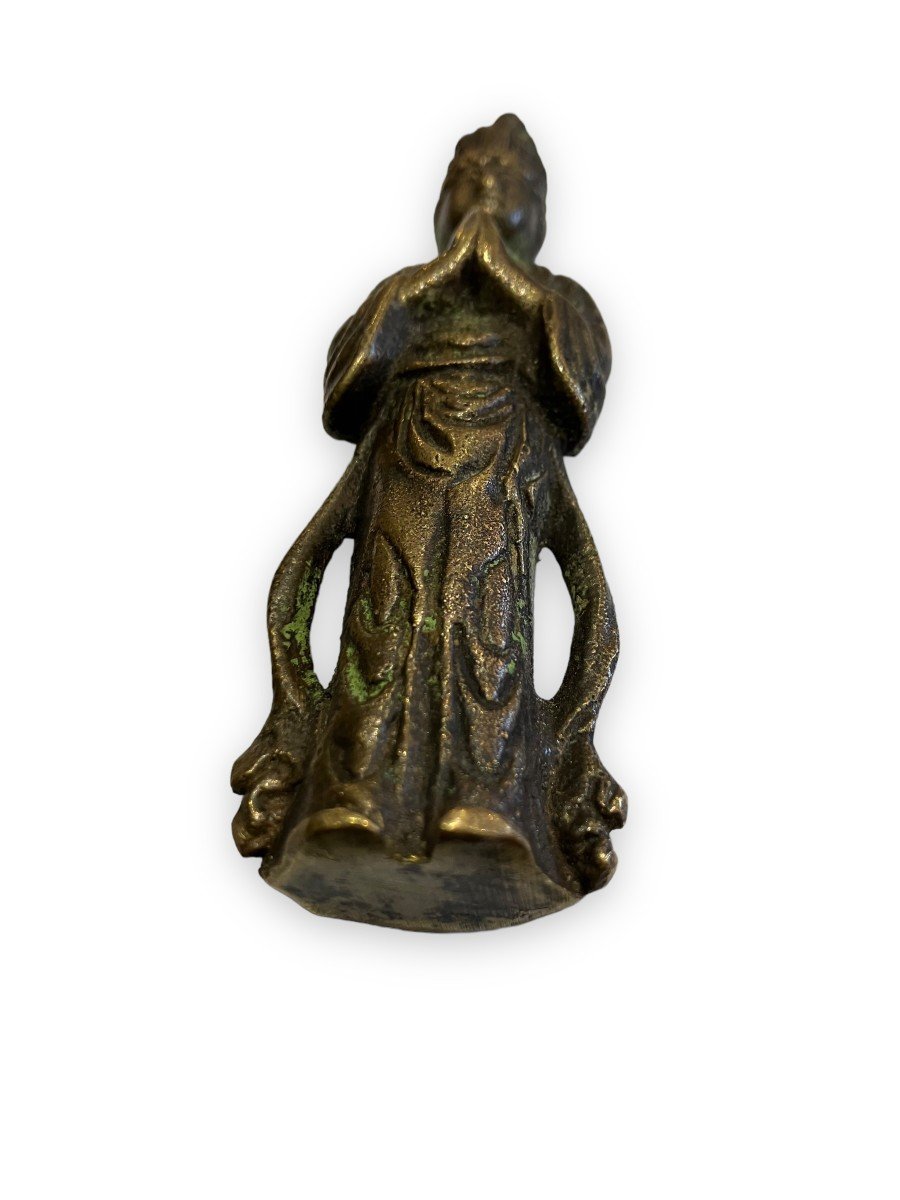 Chinese Divinity In Prayer Bronze Statuette-photo-3