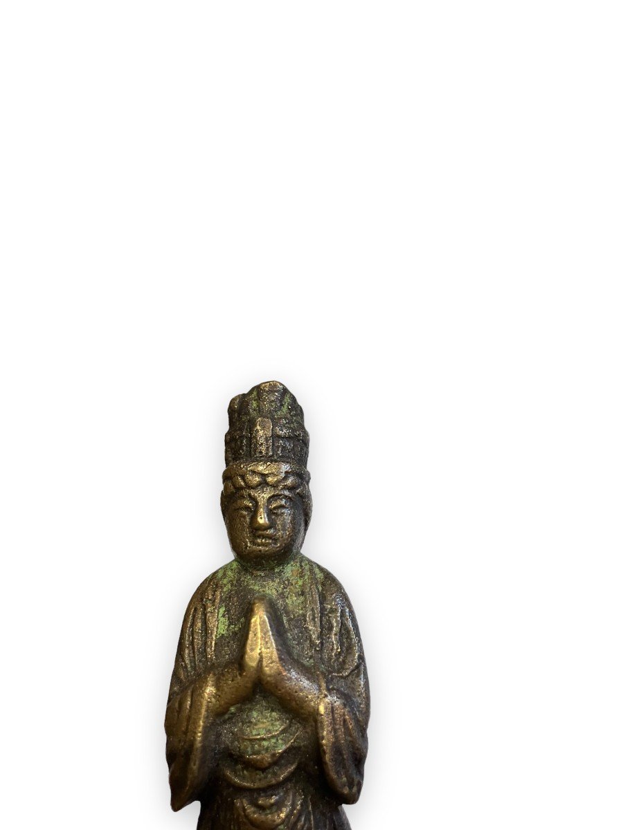 Chinese Divinity In Prayer Bronze Statuette-photo-4