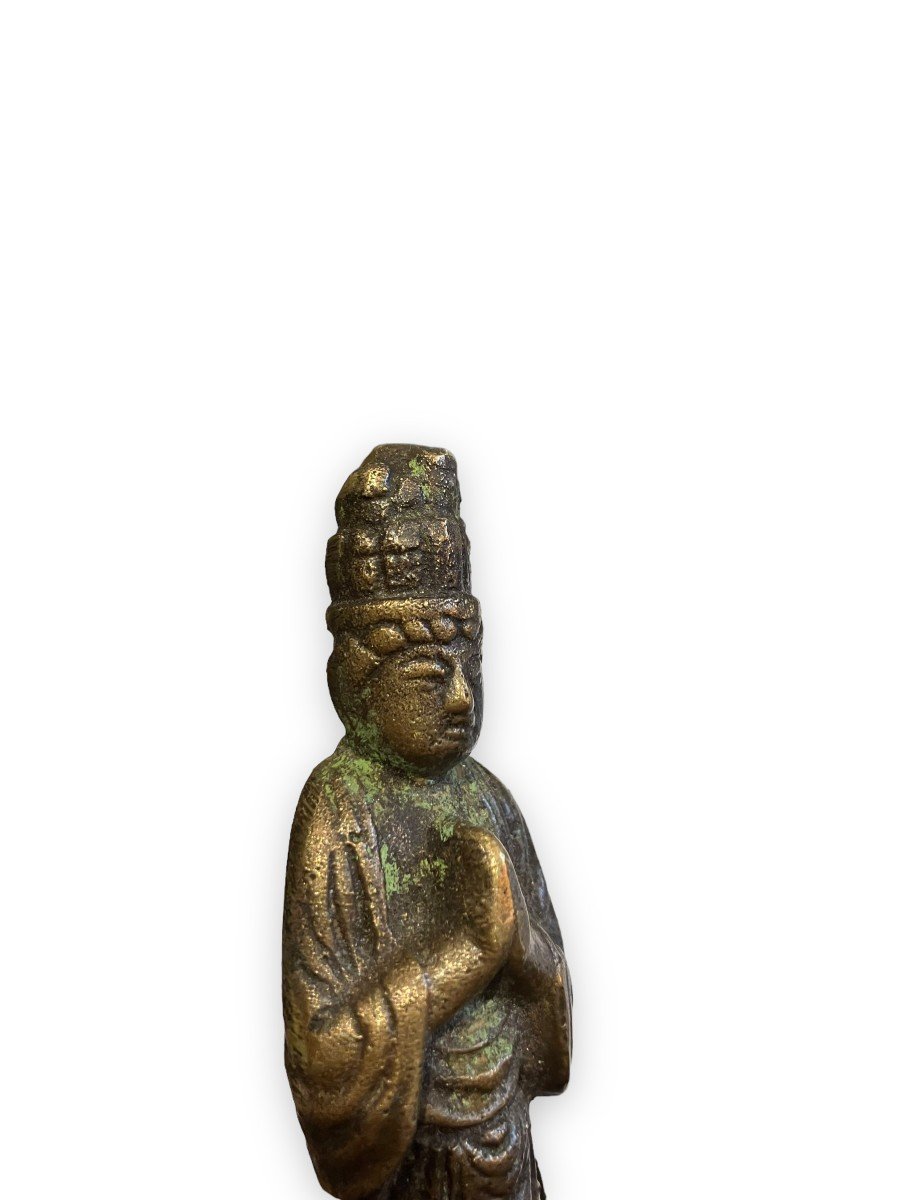 Chinese Divinity In Prayer Bronze Statuette-photo-7