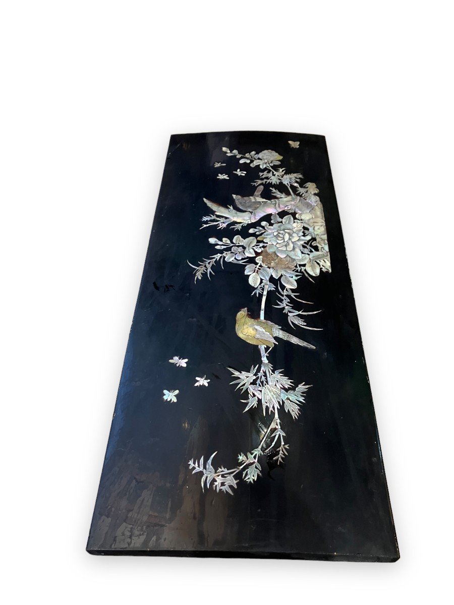 Panel In Blackened Wood And Asian Mother Of Pearl-photo-5