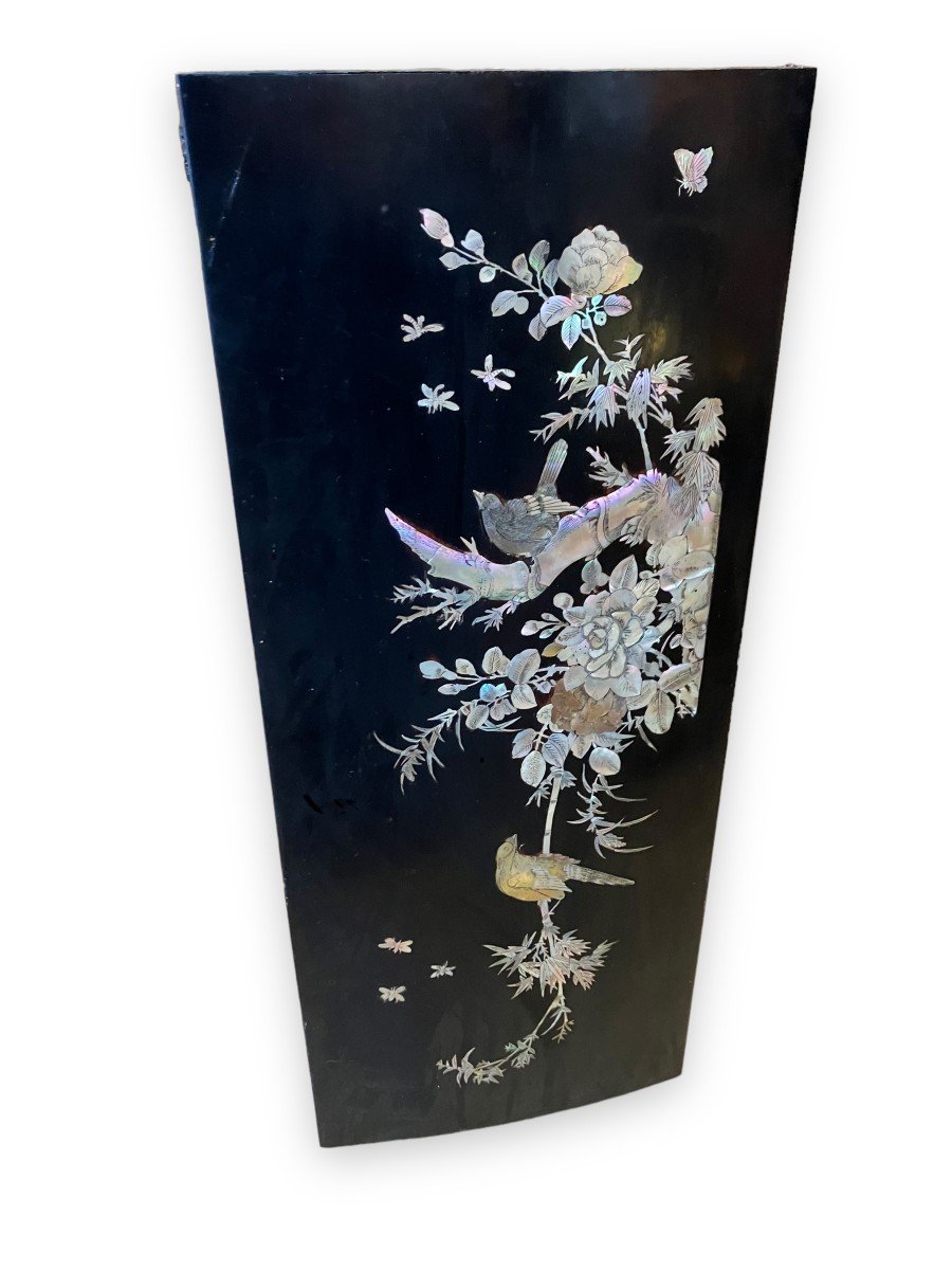 Panel In Blackened Wood And Asian Mother Of Pearl-photo-6