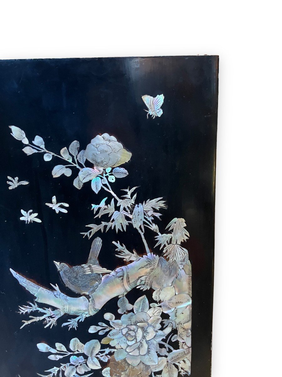 Panel In Blackened Wood And Asian Mother Of Pearl-photo-8