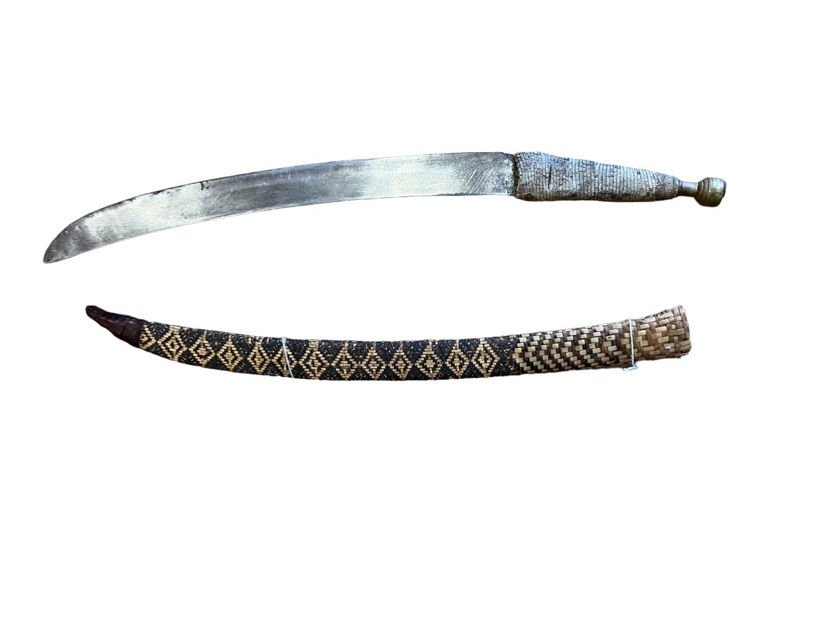 African Snakeskin And Woven Wicker Machete-photo-4