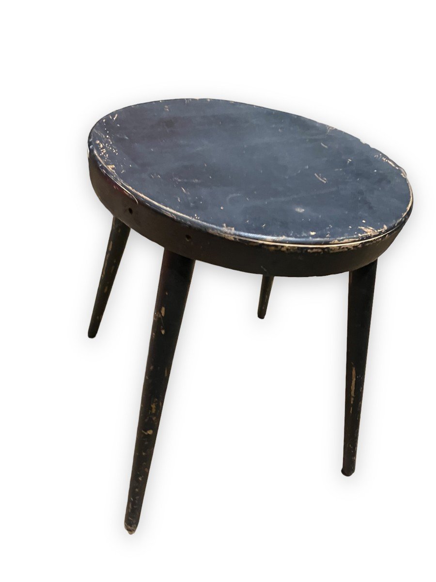 Quadripod Stool In Black Stained Wood In The Style Of Perriand-photo-3