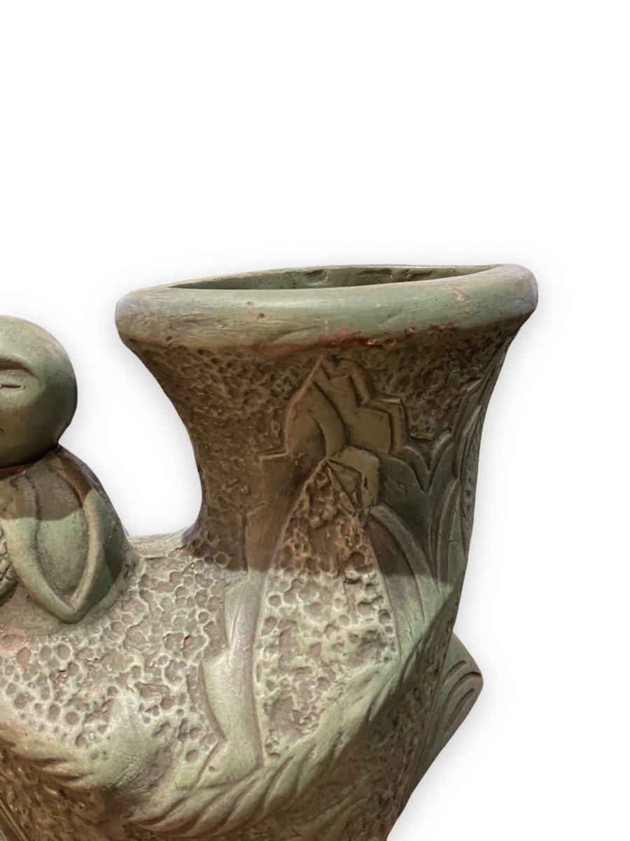 African Anthropomorphic Vase In Patinated Terracotta-photo-2