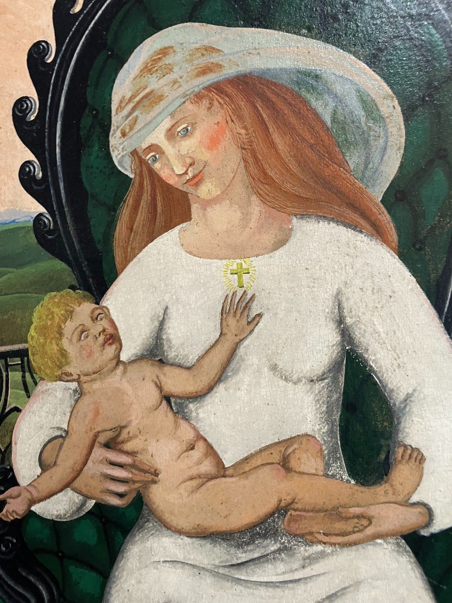 South American School Virgin And Child Oil On Cardboard-photo-2