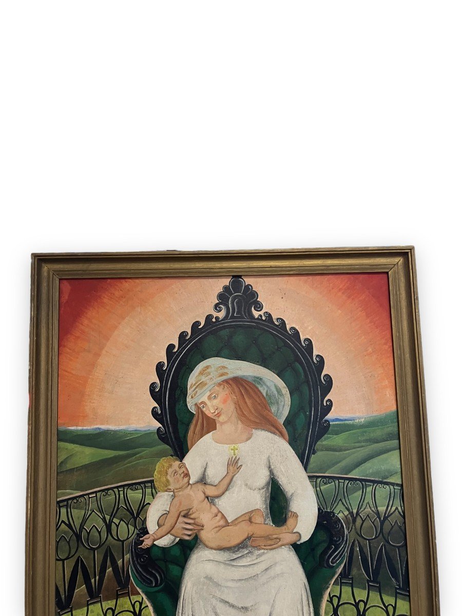 South American School Virgin And Child Oil On Cardboard-photo-6