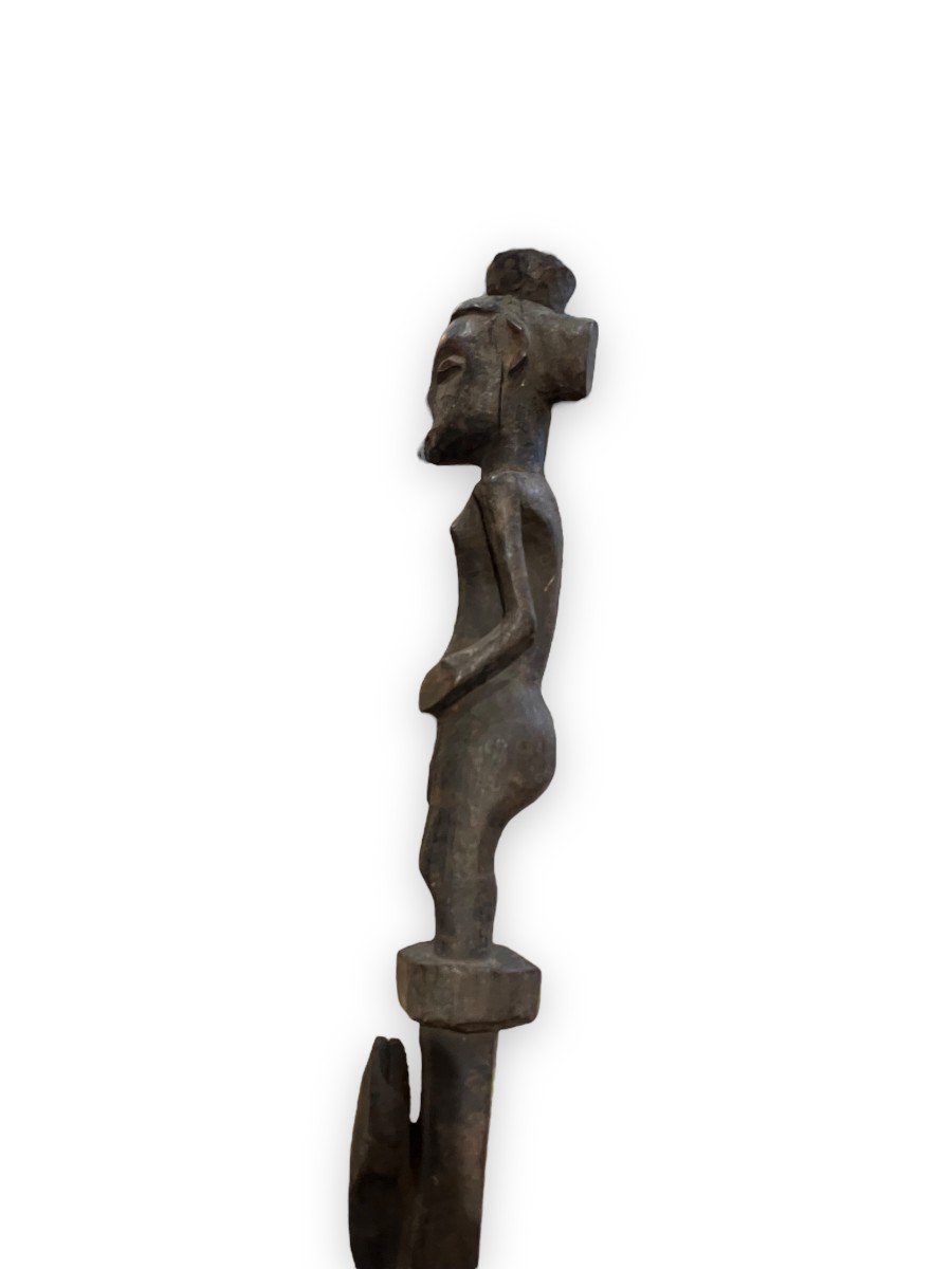 Canne Africaine En Bois Sombre Personnage Et Serpent-photo-2