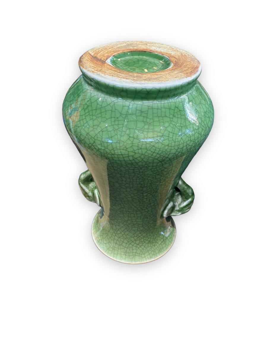 Vase En Céramique Craquelée Verte Anses éléphant Chine XXeme-photo-4