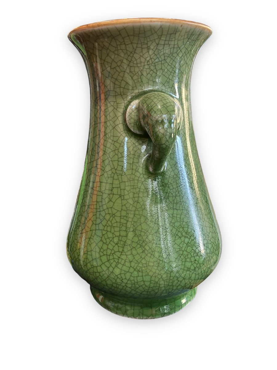 Vase En Céramique Craquelée Verte Anses éléphant Chine XXeme-photo-4