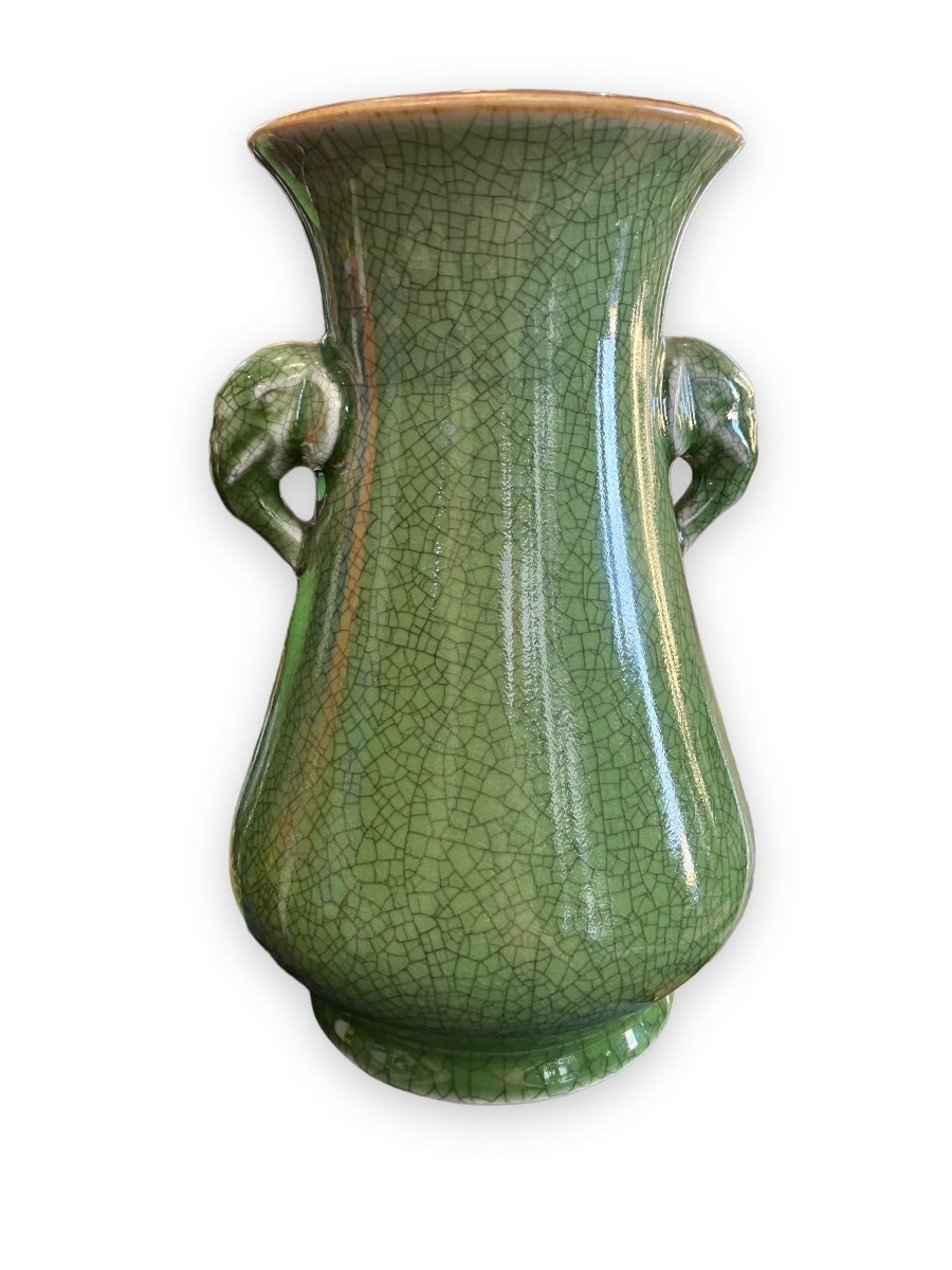 Vase En Céramique Craquelée Verte Anses éléphant Chine XXeme-photo-5