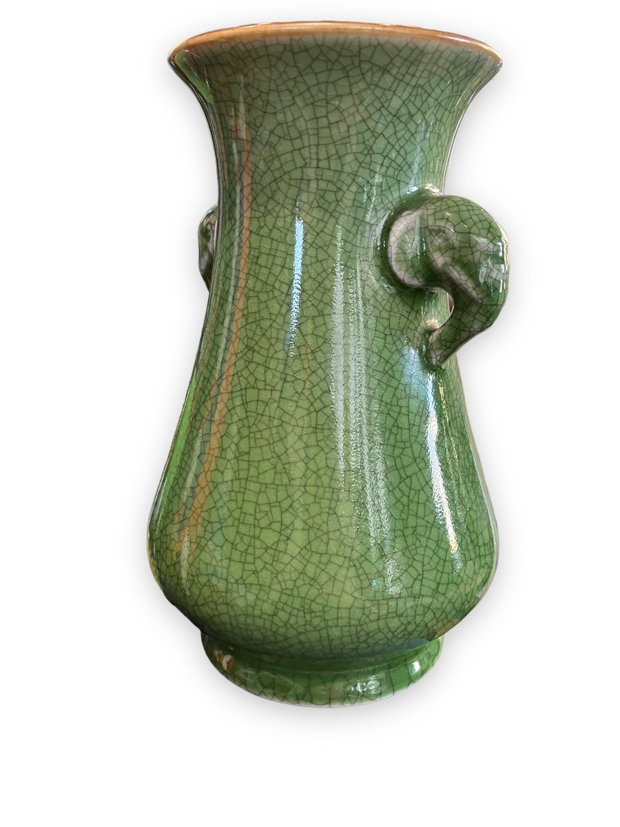 Vase En Céramique Craquelée Verte Anses éléphant Chine XXeme-photo-8