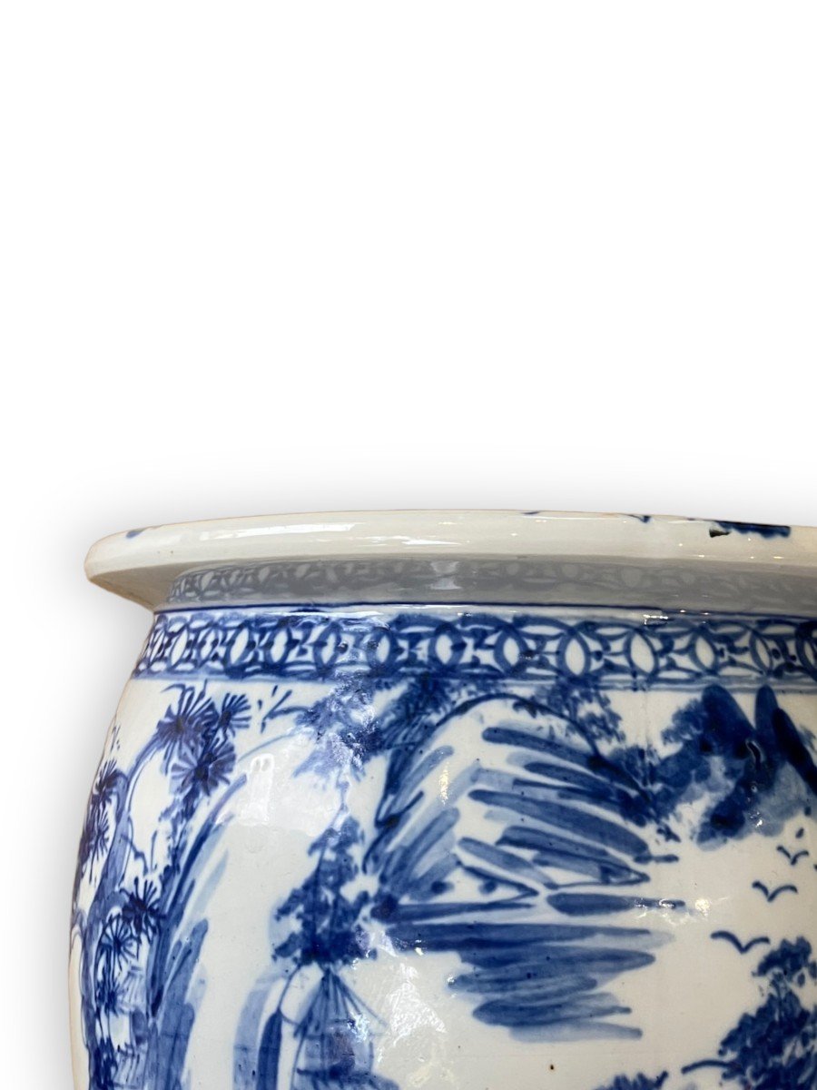 Cache Pot Vietnamien En Porcelaine Blanche Et Bleue-photo-6