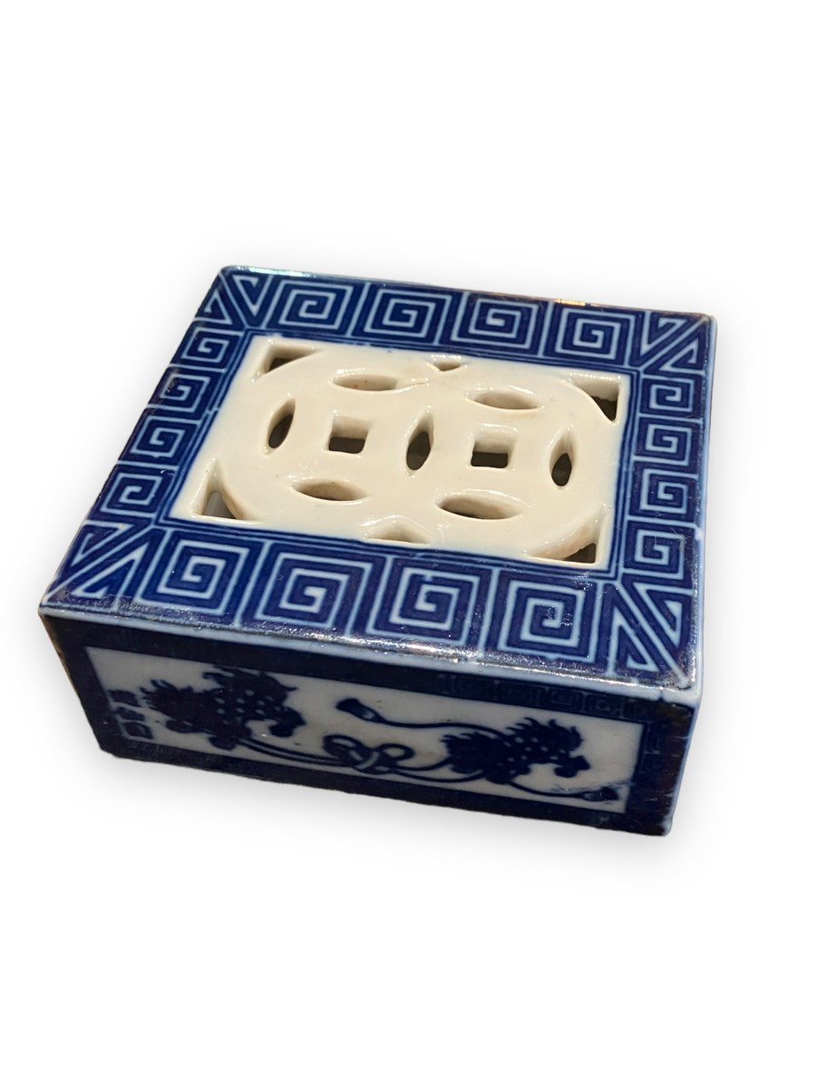 Appui-nuque (oreiller)chinois En Porcelaine Blanche Et Bleue-photo-2