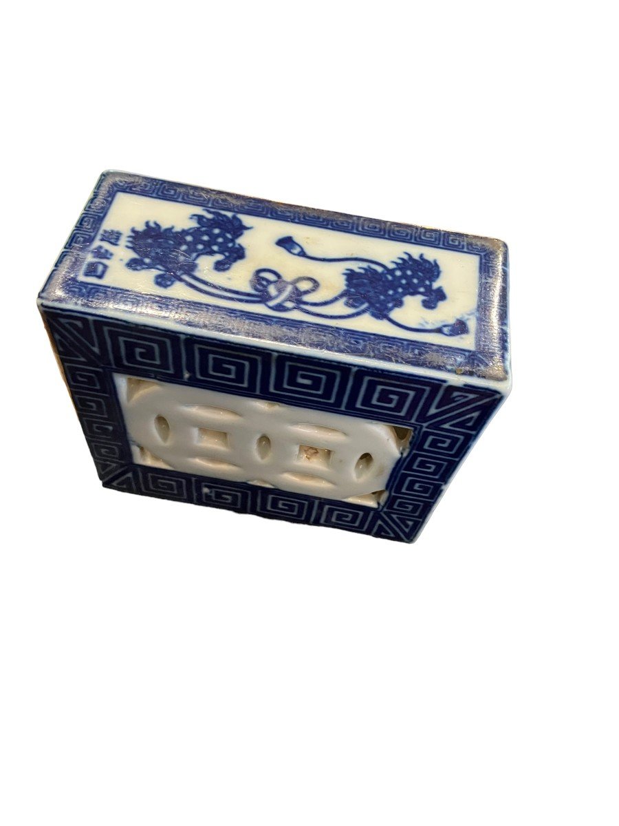 Appui-nuque (oreiller)chinois En Porcelaine Blanche Et Bleue-photo-8