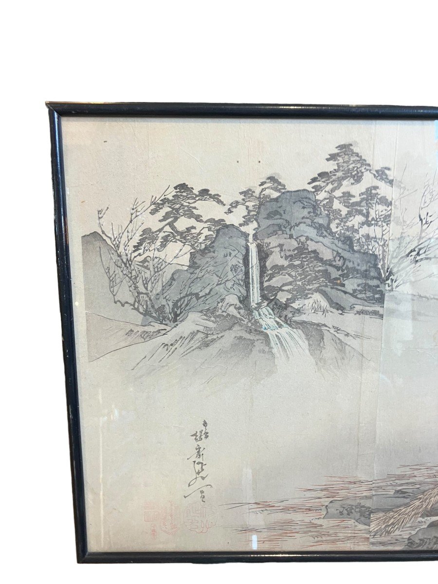 Set Of Three XIXth Japan Prints In Triptych Late Edo Beginning Meiji-photo-8