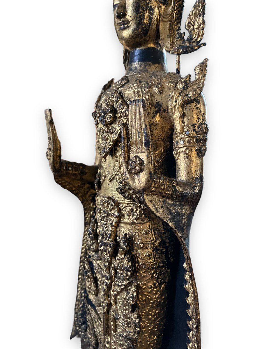 Large Standing Buddha In Bronze Kingdom Of Siam Rattanakos Period-photo-2